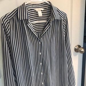 Navy Stripped Button Down Blouse